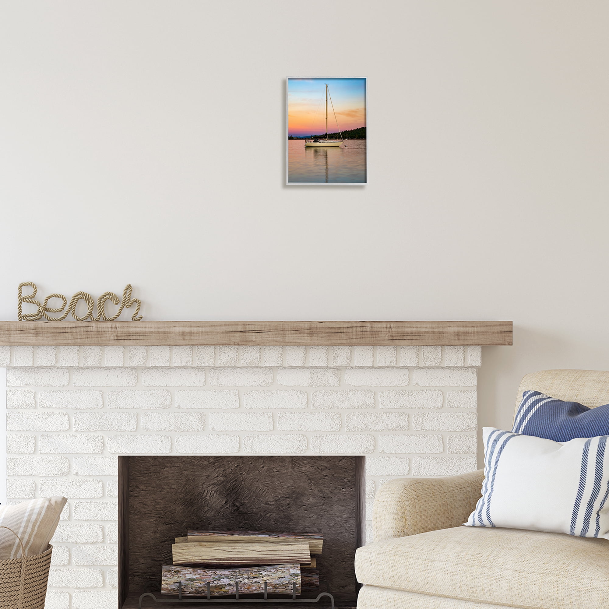 Stupell Industries Sunset Boat Photography Transportation Photography Gray Framed Art Print Wall Art, 11 x 14