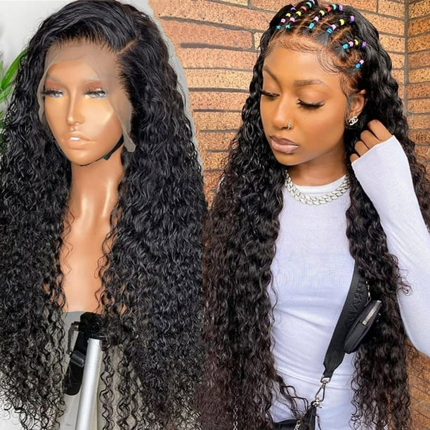 Peluca Frontal Africana con Malla Rosa y Adhesivo Suave | Fibra Sintética Resistente Al Calor | Cabello Largo y Rizado | 72 Cm | Peluca Frontal de Encaje Sintético de 70 Cm