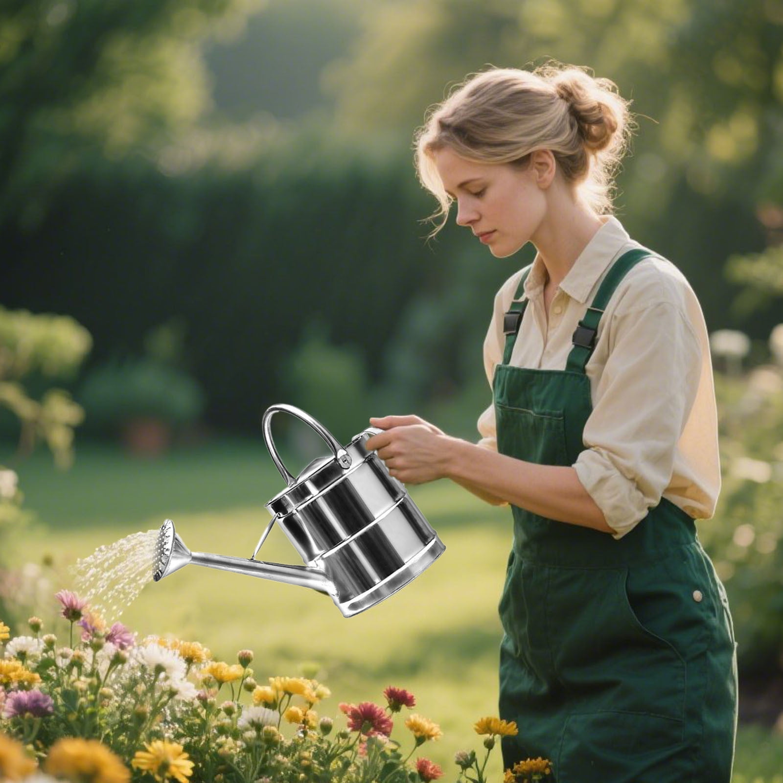 Gytml Watering Can For Plants, Stainless Steel Watering Cans With Removable Spout For Indoor Outdoor Gardening, Metal Water Can With Ergonomic Movable Handle Silver2-25X25X24cm