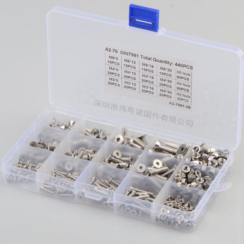 Stainless Steel Hex Head Socket Screws and Nuts Assortment with 2 Hex Keys 440pcs M3 Stainless Steel Screws Nuts Washers Assortment Kit