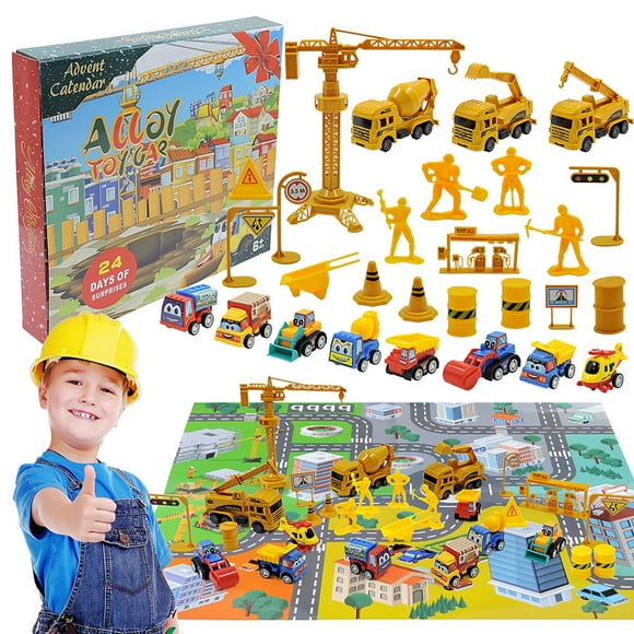 TIMIFIS Advent Calendar Christmas Countdown Gift Box 24 Day Construction Vehicle Excavator Christmas Countdown Advent Calendar Children's Toy Car Surprise Calendar Gift Box Set Car Model
