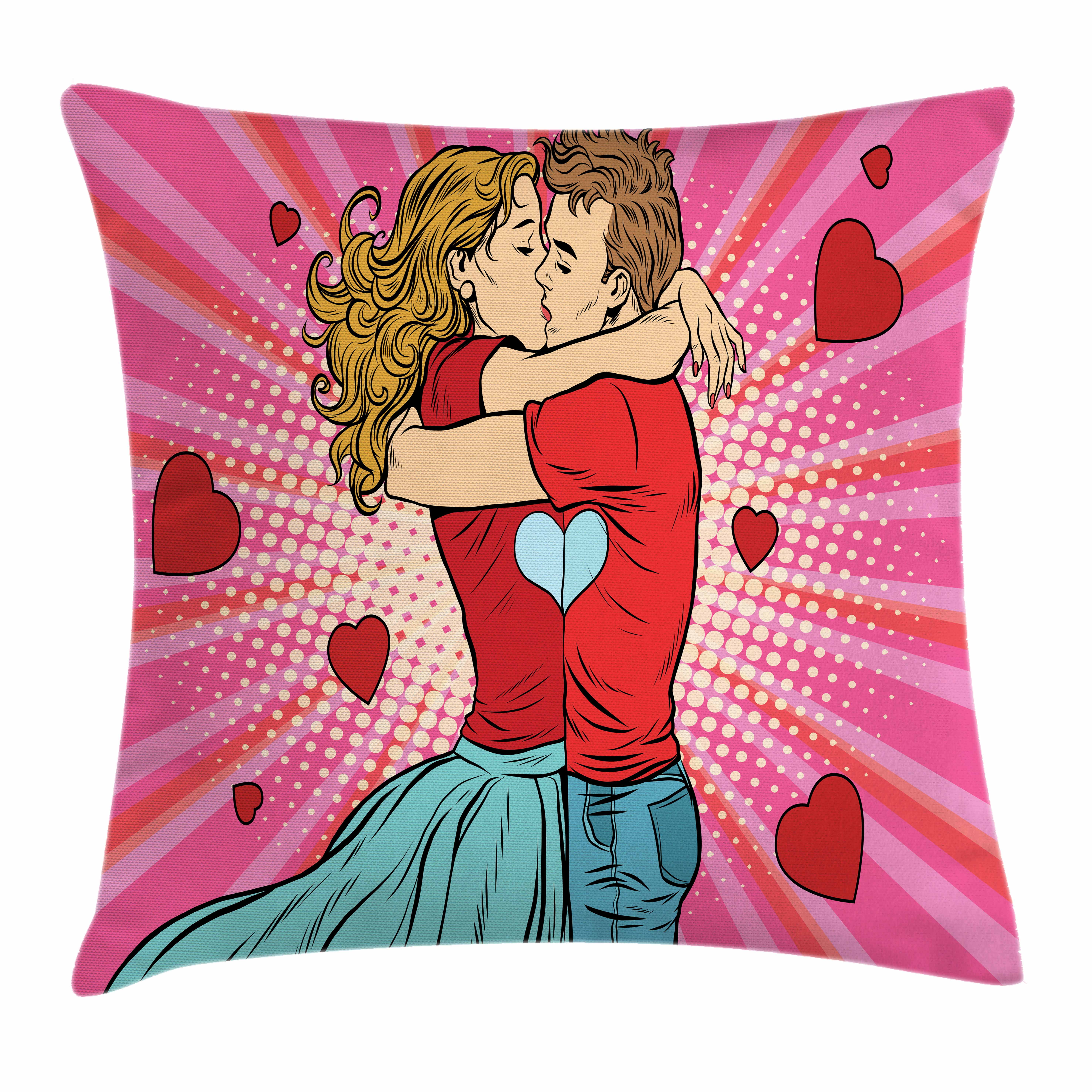 Boyfriend Throw Pillow Cushion Cover Pop Art Style Image Couple