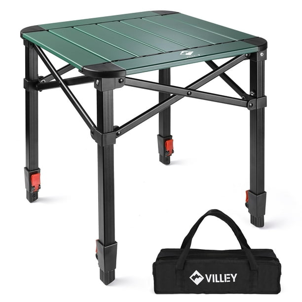 VILLEY Mesa Cuadrada Plegable para Acampar con Bolsa de Transporte, Mesa Cuadrada Ajustable de Aluminio Liviano para Exteriores, Camping, Picnic, Patios Traseros, Barbacoa (S)