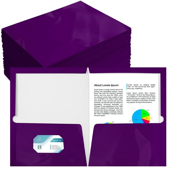 Carpeta Yeaqee, papel laminado brillante, 2 compartimentos, 100 unidades, color morado
