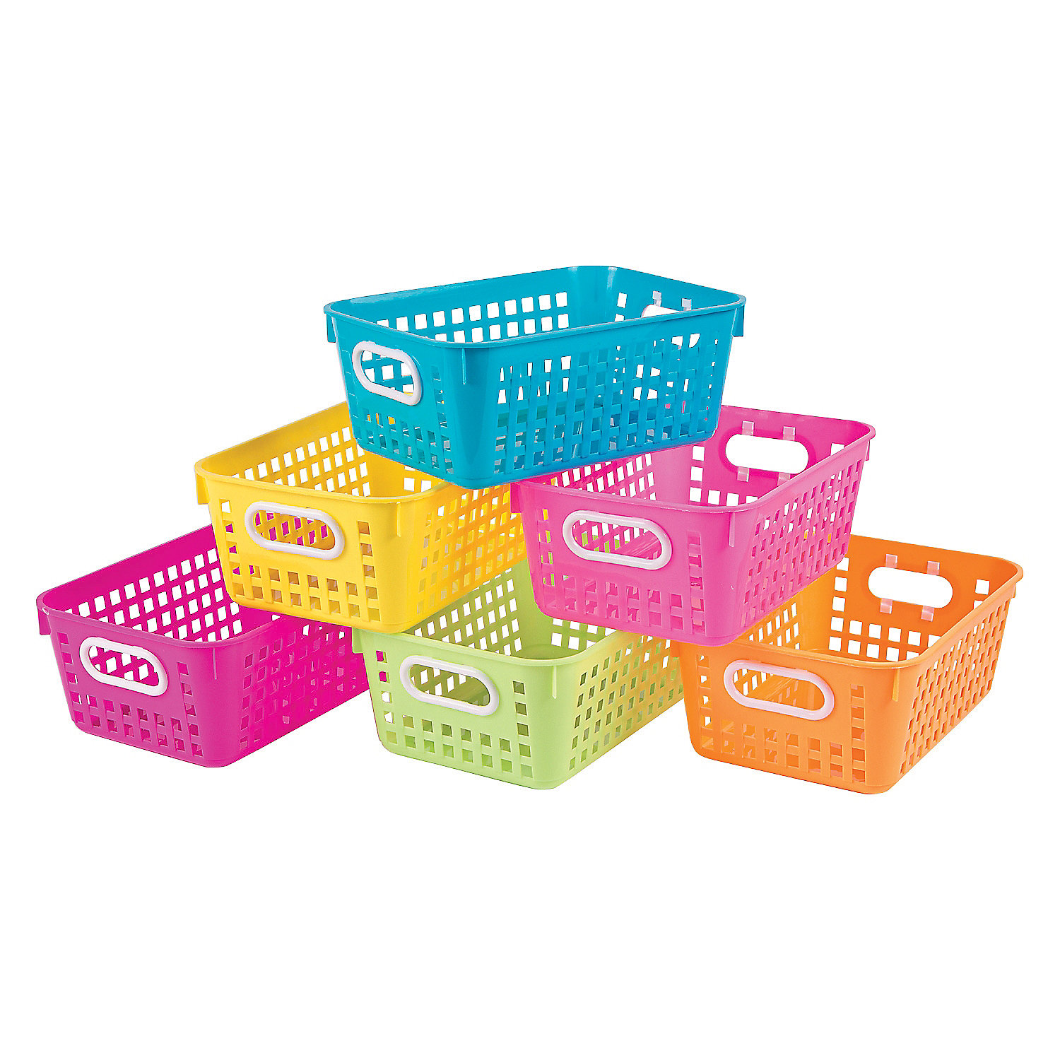 Neon Tall Storage Baskets W/ Handles Educational 6 Pieces