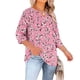 thumbnail image 3 of Mujeres más tamaño tops cuello tripulado corte delantero tres cuartos de manga impresa camiseta suave, 3 of 6