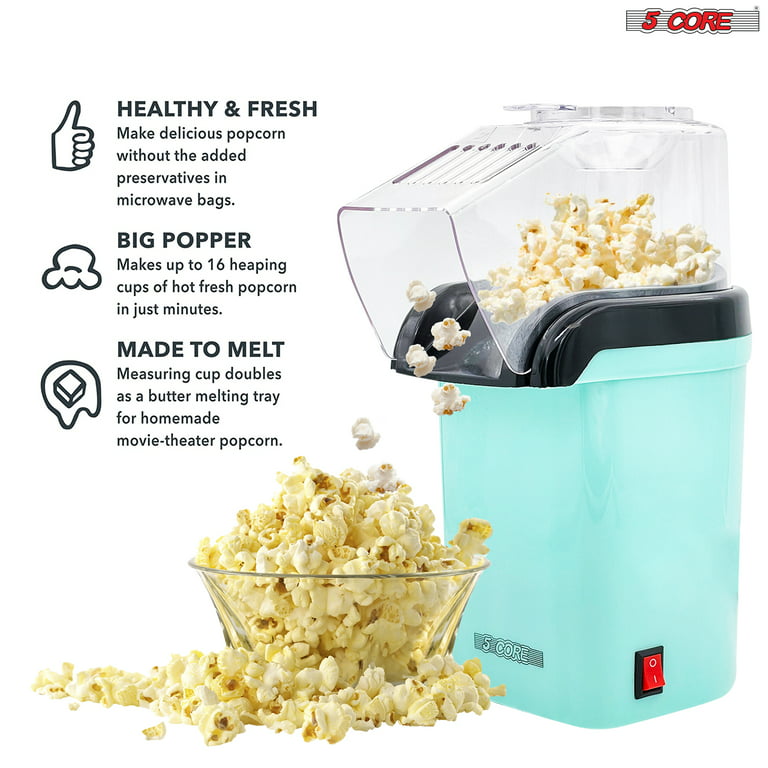 Popcorn Machine Hot Air Electric Popper Kernel Corn Maker 16-cups Bpa Free  No Oil 5 Core POP (Sea Green)