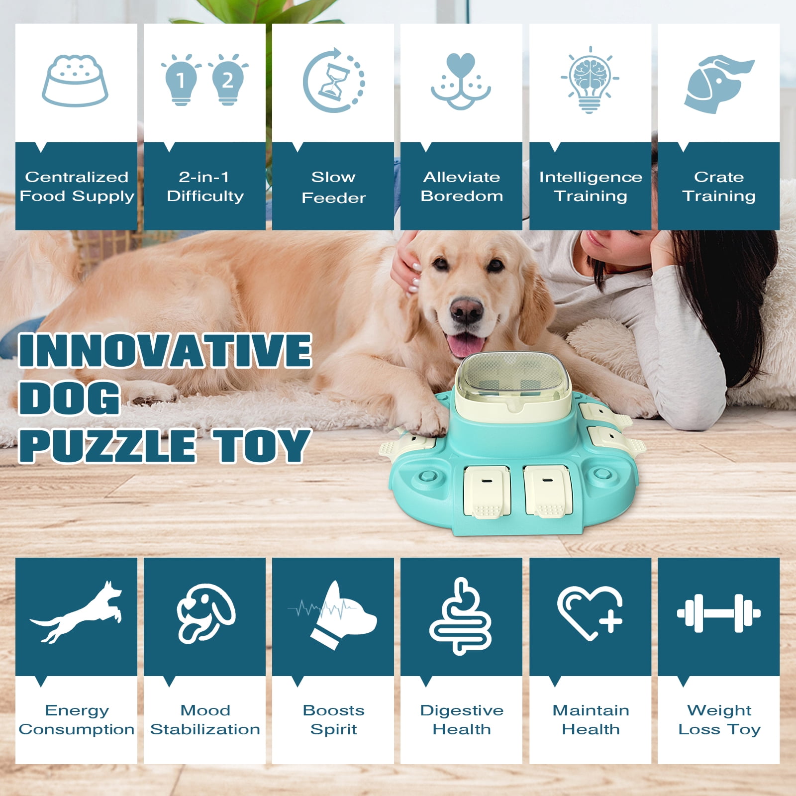 Feeding Vessels Puzzle Interactive IQ Training & Mental Stimulating Dog Enrichment Toy, Blue