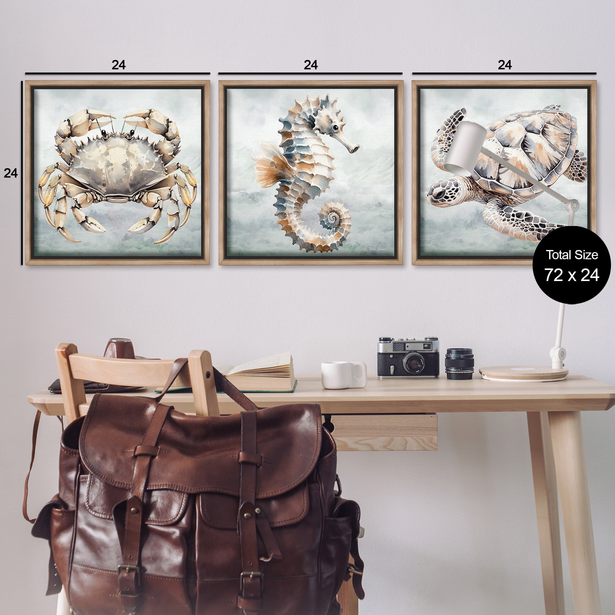 Stupell Industries Traditional Marine Life Animals & Insects Painting Brown Floater Framed Canvas Art Print Wall Art, 25 x 25, Set of 3