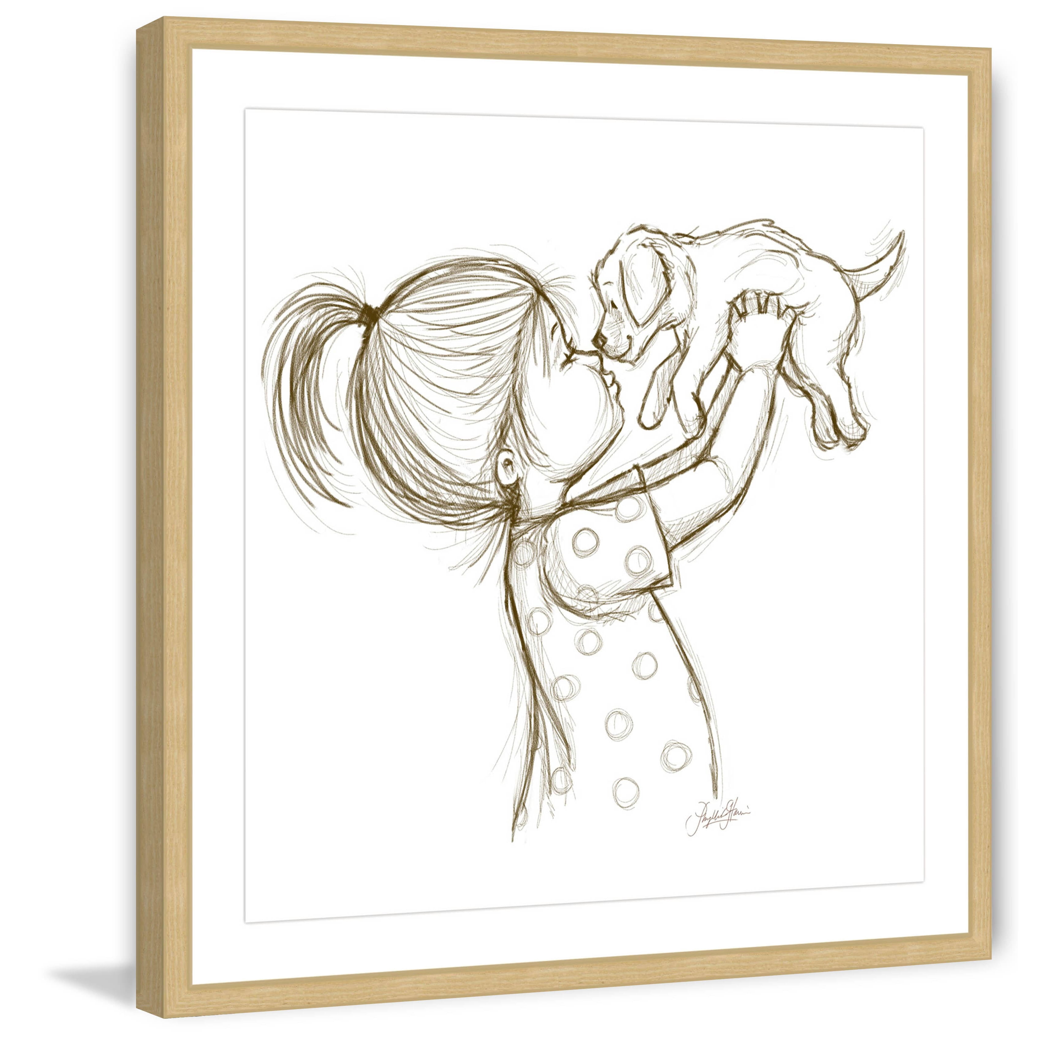 Marmont Hill "Girl Loves Puppy" By Phyllis Harris Framed Painting Art Print, 32.0" x 1.5"