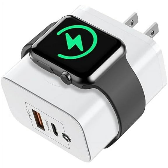 FU1999for Apple Watch Charger, Magnetic Wireless Charging Block with PD 23W USB-C Fast Charger, 3-in-1 Dual Port for iWatch Series Ultra/SE/9/8/7/6, iPhone 16/15/Pro Max,iPad Pro/Air, White