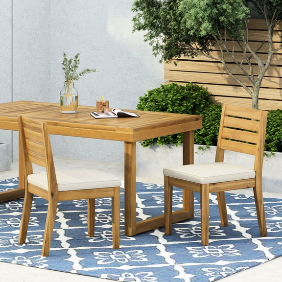 Outdoor Armless Dining Chairs ( Of 2), Natural And Beige Finish, Wood, Slat Panel Seat Back, , 18.89"w X 22.66"d 35.1"h Chair (2 Chairs), Tone, Panels For , Weather ,