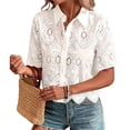 thumbnail image 3 of Blusa de Corta con Cuello Abotonado y Bordado Ojales para Mujer XXL, 3 of 8