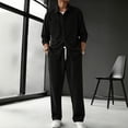 thumbnail image 2 of Men Corduroy 2 Piece Outfit Set, Collared Button Down Long Sleeve Work Shirt and Drawstring Elastic Waist Wide Leg Pants Casual Loungewear Size 2XL Black, 2 of 7