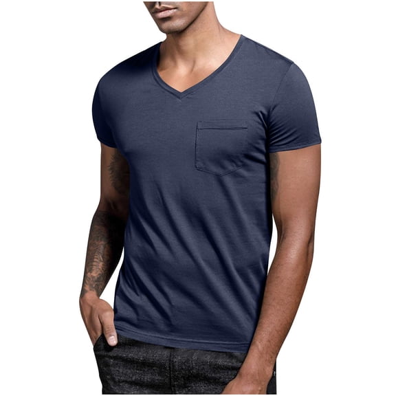 ZUKMRJPC Mens V Neck T Shirts Short Sleeve Solid Color Soft Comfort Basic Tee Shirts Casual Lightweight Summer Beach Tops with Pocket