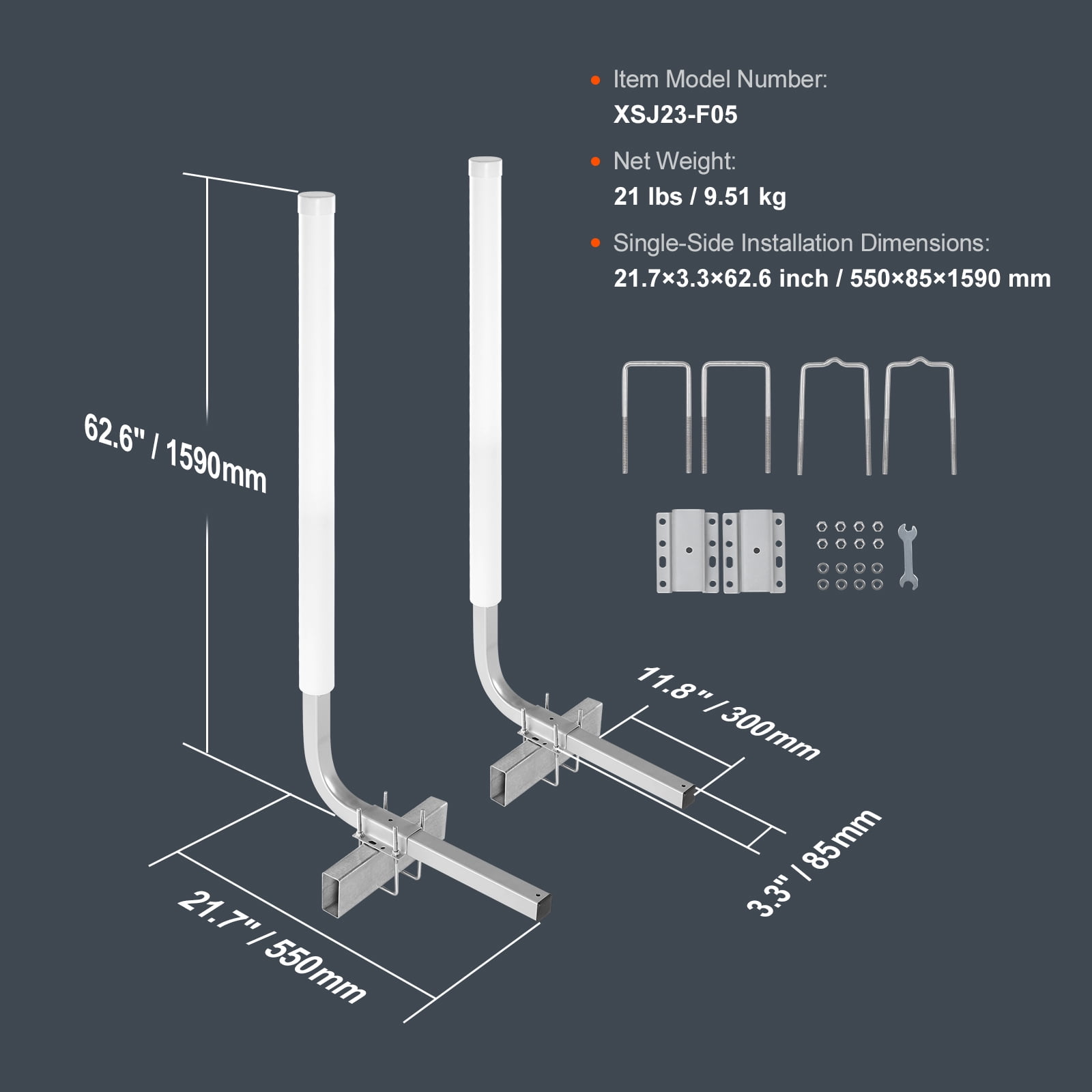 KFFKFF Marine Trailer Guide Set, 60'' Flexibly Adjustable, Dual Rust-Resistant Galvanized Steel Supports with PVC Covering, Ideal for Ski, Fishing, and Sailboat Transport, 2-Piece Kit 2024