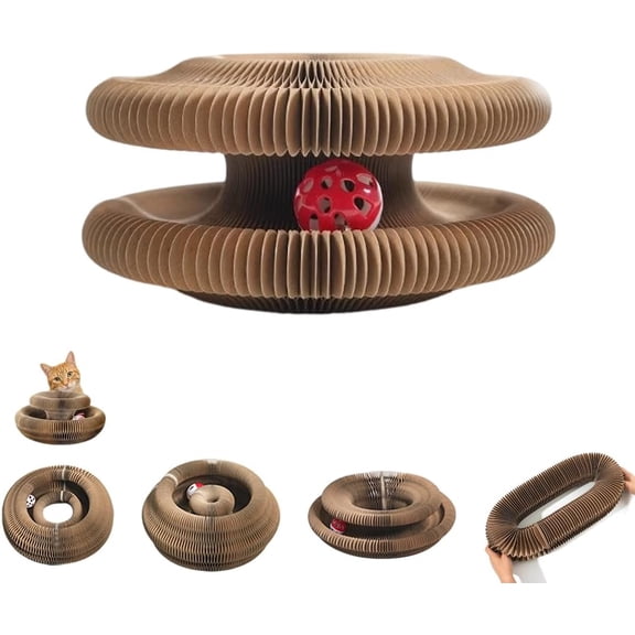 Kurlboard for Cats Self Play Indoor, Kitty Curls Cat Scratcher with Ball, Magic Accordion Cat Cardboard Scratching Interactive Toys