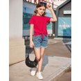 thumbnail image 3 of Arshiner Fashion Shirts For Girls Crewneck Summer Short Sleeve Kids Tee Shirts Girls Tie Knot Front Crop Girls Shirts Size 10-12 Years 120 Bright red, 3 of 5