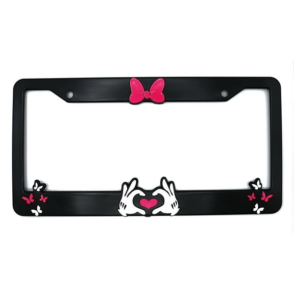 LP Frameworks 3D Raised Minnie Bow License Plate Frame, Universal Fit, High Impact Strength, Black