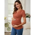 thumbnail image 6 of DARING DIVA Women's Ruched Wrap V Neck Maternity Blouse XL Reddish Brown, 6 of 7