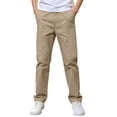 thumbnail image 2 of Yourumao Boys Chino Pants Elastic Waist Straight Leg Pant with Pockets Solid Baisc Loose Casual Trousers for Fall School Wear 5-15 Years, 2 of 8