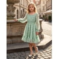 thumbnail image 3 of Arshiner Girls A-Line Dresses Chiffon Long Sleeve Square Neck Swiss Dot Flowy Casual Party Dress, 3 of 6