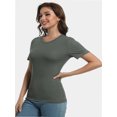 thumbnail image 5 of Women's Crew Neck Ribbed Fitted Shirt Basic Short Sleeves Summer T Shirt Tops, 5 of 7