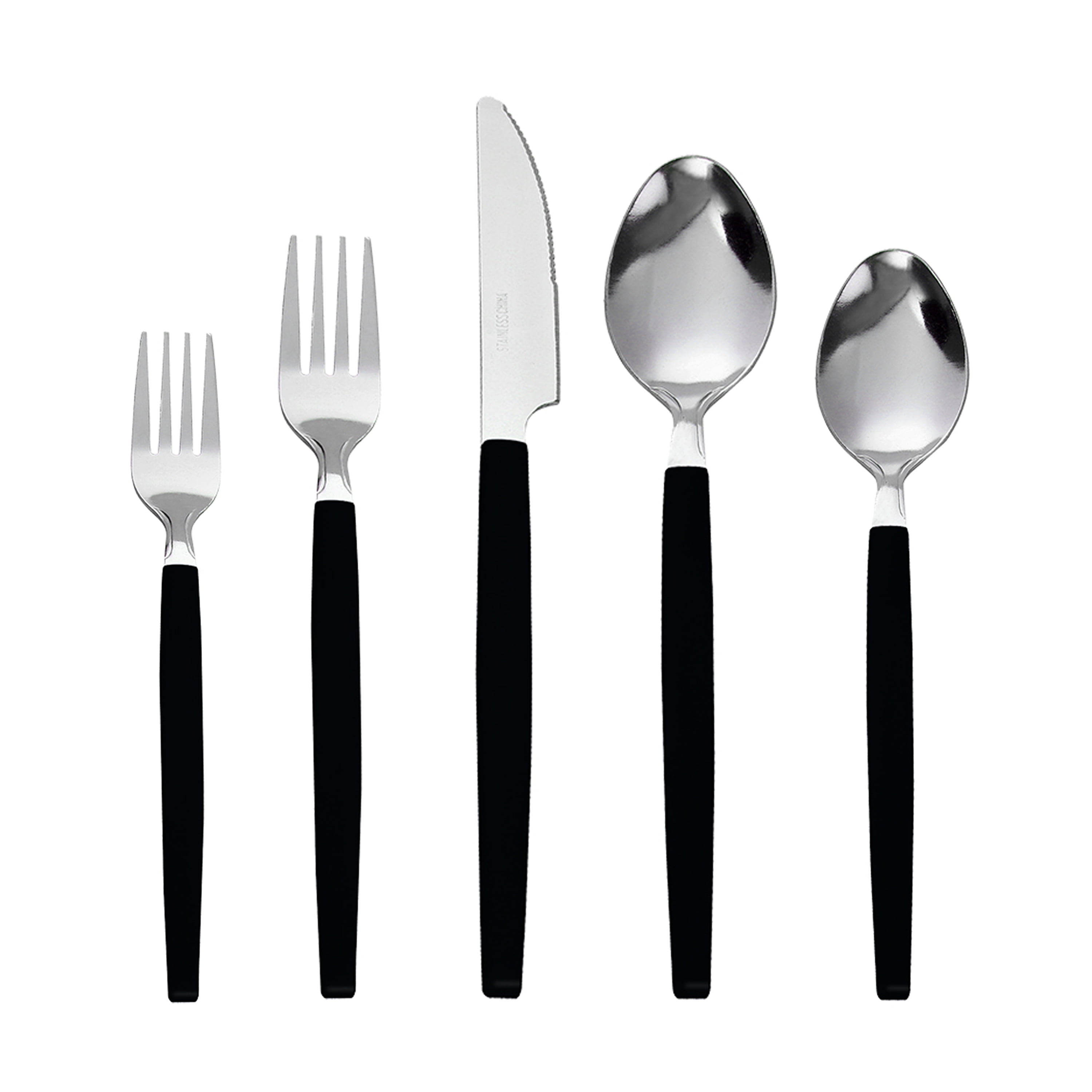 Mainstays 49 Piece Stainless Steel and Plastic Flatware Set with Organizer Tray, Black