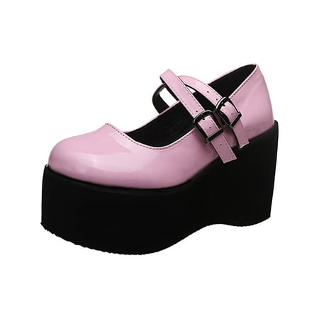 

High Heels for Women Women Fashion High Heels Platform Wedge Patent Leather Shoes Belt Buckle Ankle Strap Sandals