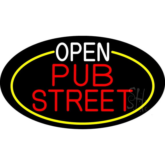 Open Pub Street Oval With Yellow Border LED Neon Sign 20 x 37 - inches, Clear Edge Cut Acrylic Backing, with Dimmer - Bright and Premium built indoor LED Neon Sign for Bar decor.