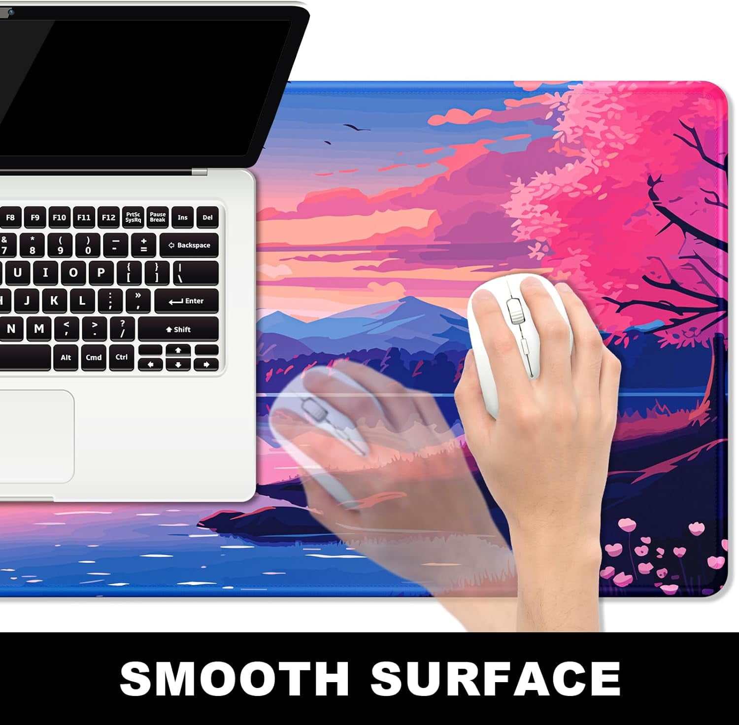 Large Mouse Pad, Desk Pad, XXL XL Extended Gaming Mouse Pad, Desk Mat for Office & Home, Long Keyboard Mat, Huge Mouse Pad, Desktop Full Cover 35.5 x 15.7 Inches, Anime Tranquil Sakura Lake