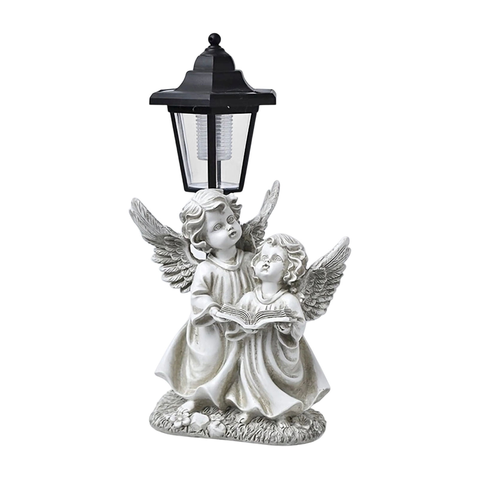 Reading Angel Resin Statue, Solar Garden Night Light, Artistic Flower Pot Decor, Waterproof Sculpture Ornament for Courtyard Patio Villa Home Garden