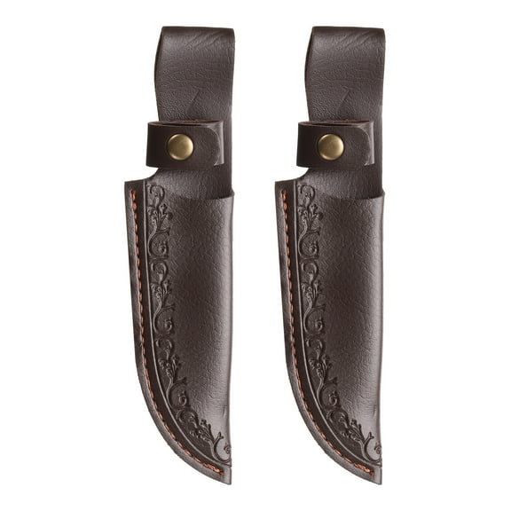 Uxcell 2pcs Leather Knife Sheath 8.46" with Hole for Belt Folding Knife Camping Outdoors, Deep Brown