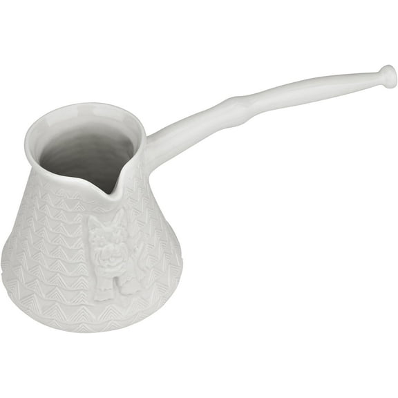 10 Oz One-Piece Porcelain Coffee Pot, Turkish Greek Arabic Coffee Cezve Ibrik Briki Turka, Handmade Triangle Design Jezve with Dog