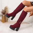 thumbnail image 5 of Women's Faux Suede Knee High Platform Boots, Triple Metal Buckle Strap Chunky High Heel Tall Boots, Side Zipper Fashion Boots, 5 of 9