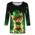thumbnail image 2 of TaTaai St. Patrick's Day Women's Casual Print Round Neck 3/4 Sleeve T-Shirt Loose Top Gift, 2 of 5