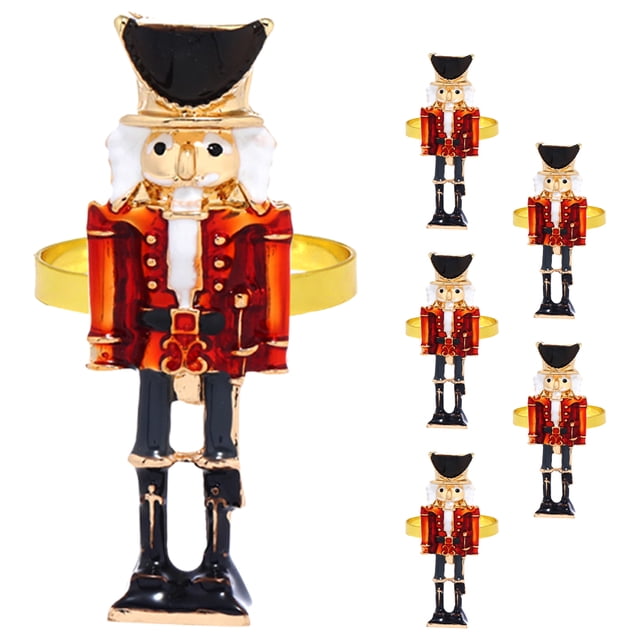 FELTECHELECTR 6 hebillas para servilletas de cascanueces, servilleteros navideños para decoración de mesa, aros para servilletas.