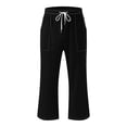 thumbnail image 4 of Feimerou Capri Pants for Women with Drawstring and Pockets Casual Summer Cropped Pants Straight Leg Elastic Waist Cotton Linen Pants, 4 of 7