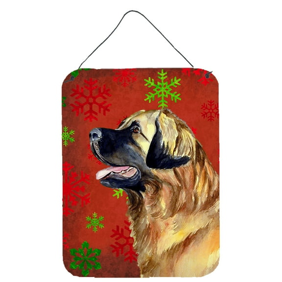 Leonberger Red and Green Snowflakes Holiday Christmas Wall or Door Hanging Prints