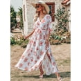 thumbnail image 3 of Women Summer Loose Boho Wrap V Neck Short Sleeve Floral Long Flowy Maxi Beach Wedding Guest Spring Dresses 2024, 3 of 6