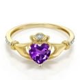 thumbnail image 2 of Gem Stone King 10K Yellow Gold Irish Celtic Claddagh Purple Amethyst and Diamond Accent Women Engagement Ring (0.71 Cttw, Available in Size 5, 6, 7, 8, 9), 2 of 6