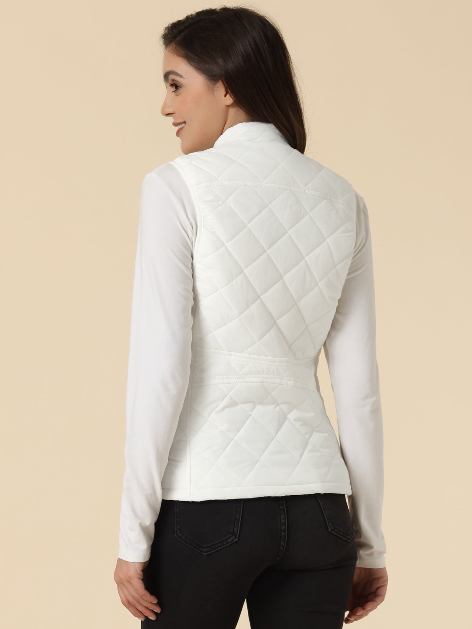 DARING DIVA Women's Zip Stand Collar Quilted Padded Vest XL Gray