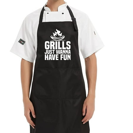 

Grills Just Wanna Have Fun Funny BBQ Apron for Men Women，Black Adjustable Waterproof Cooking Grilling Apron Gift for Dad Mom Husband Wife Gifts for Birthday Christmas Thanksgiving