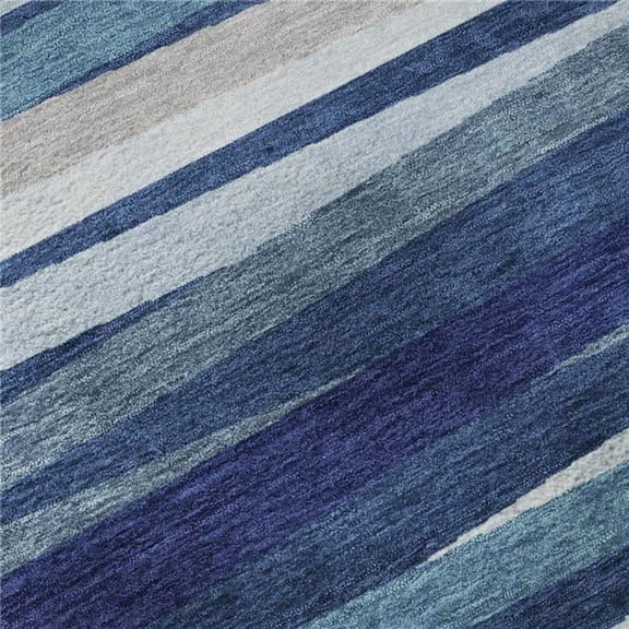 HomeRoots 678506 8 x 10 ft. Navy Blue, Ivory & Gray Striped Transitional Washable Machine Made Rectangle Area Rug with UV Protection