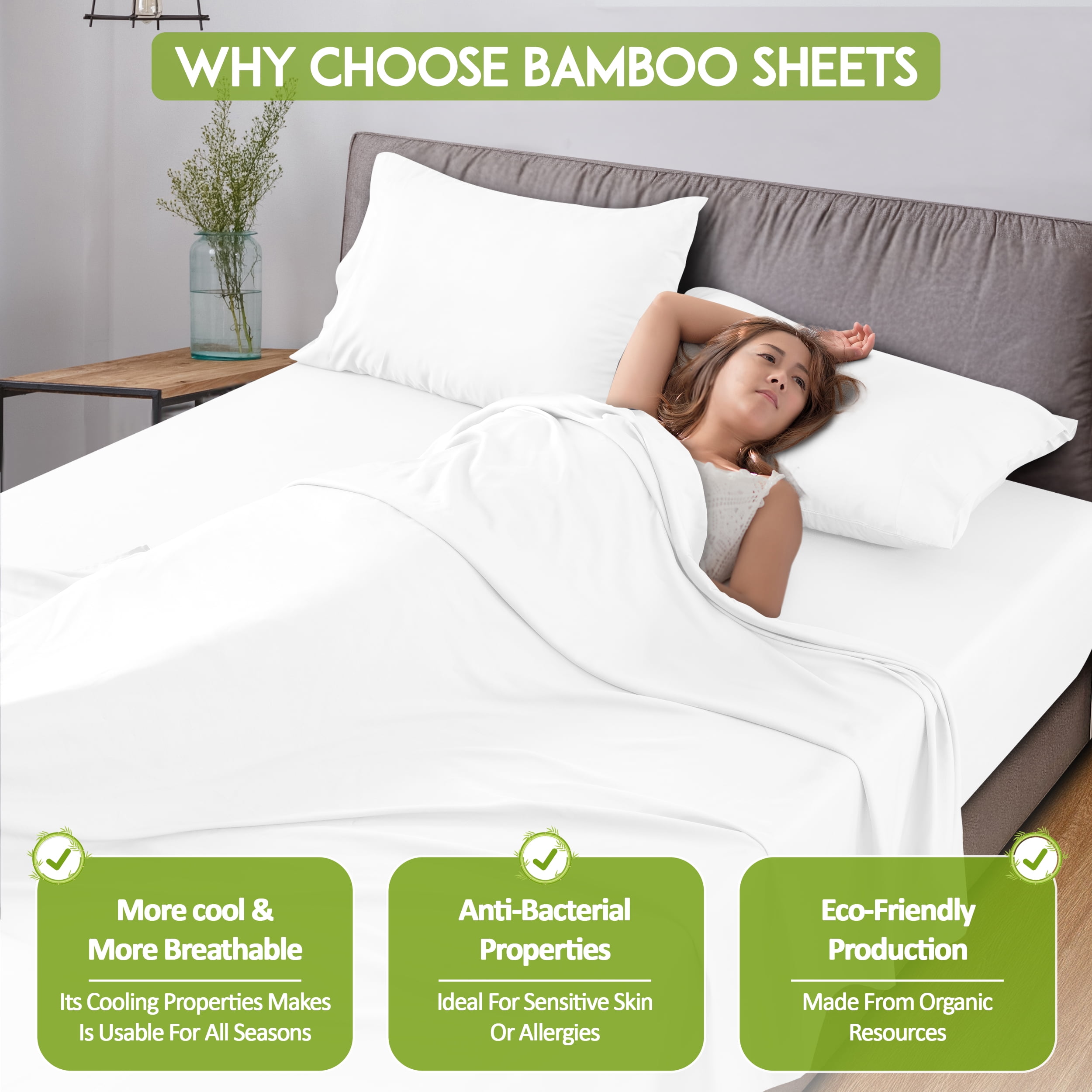 Lux Decor Collection Queen Rayon from Bamboo Blend Sheets Set - 4 Piece Deep Pocket Bed Sheets Set, White