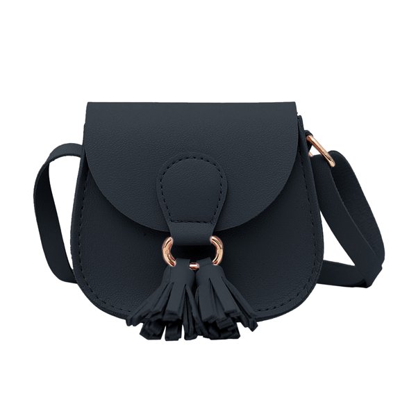 Modstep Crossbody Purse for Girls Cute Leather Kids Purse with Tassel Adjustable Strap Tarvel Shopping Bag for Children Gift Black
