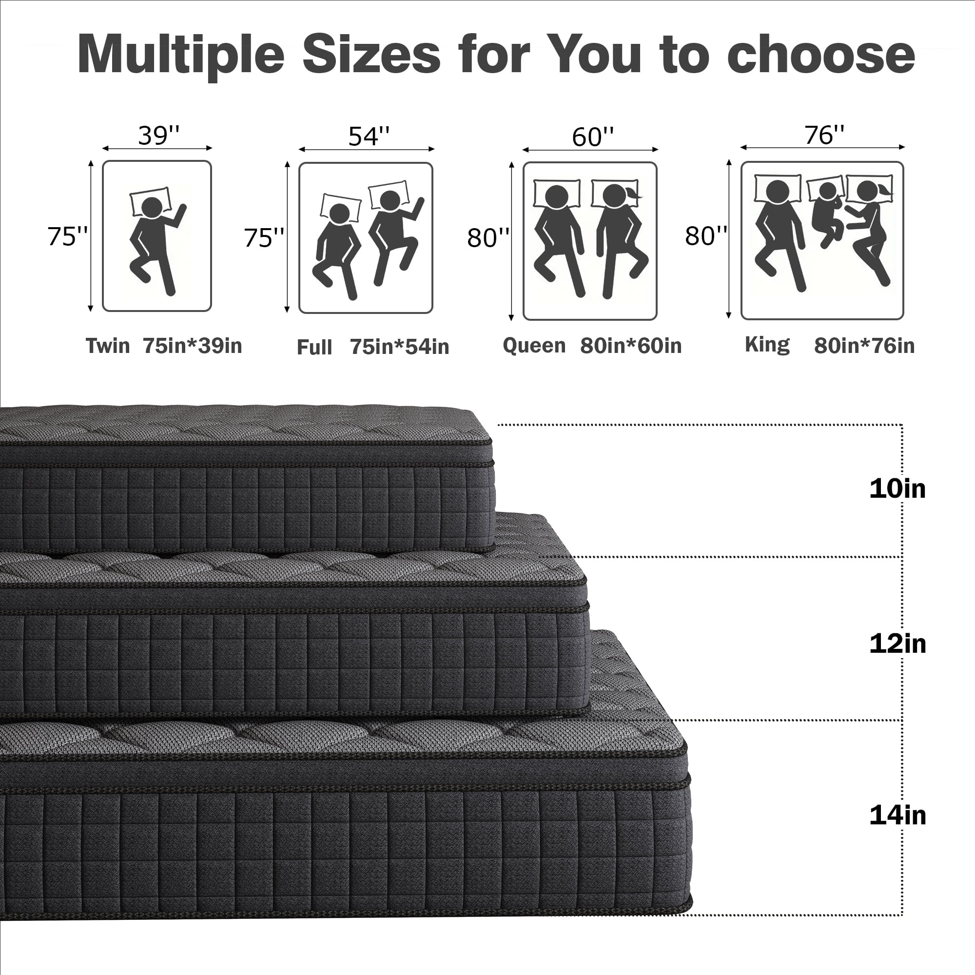 gunugu 14 inch Full Hybrid Mattress in a Box, Cooling Gel Memory Foam Mattress with Individually Wrapped Pocket Coils, Medium Firm