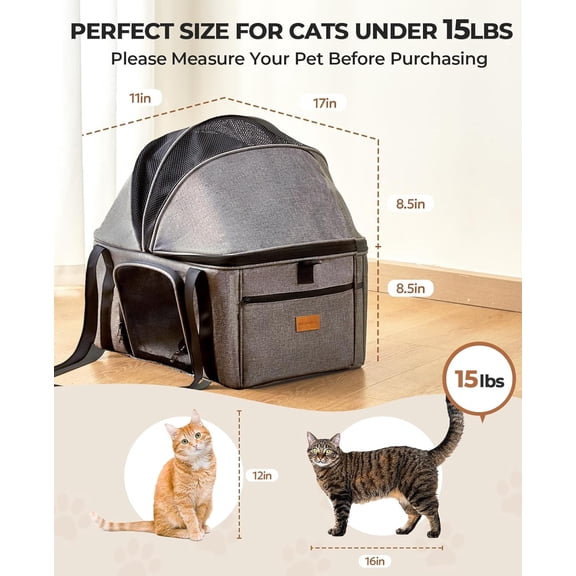 Top-Expandable Large Cat Carrier, Soft Sided Cat Bag Carrier for Medium Large Pet 15 lbs, Upgrade Small Dog Car Seat, Puppy Travel Bag with Semi-Open Mode Canopy
