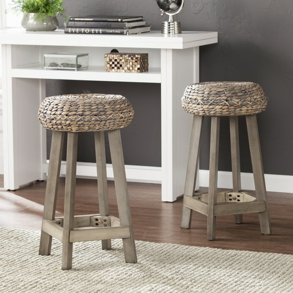 SEI Furniture Rutina 24" Backless Hyacinth Counter Stools in Gray (Set of 2)