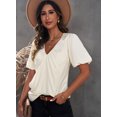 thumbnail image 4 of ABPHQTO Blusa de satén con cuello en V y manga farol para mujer, 4 of 5